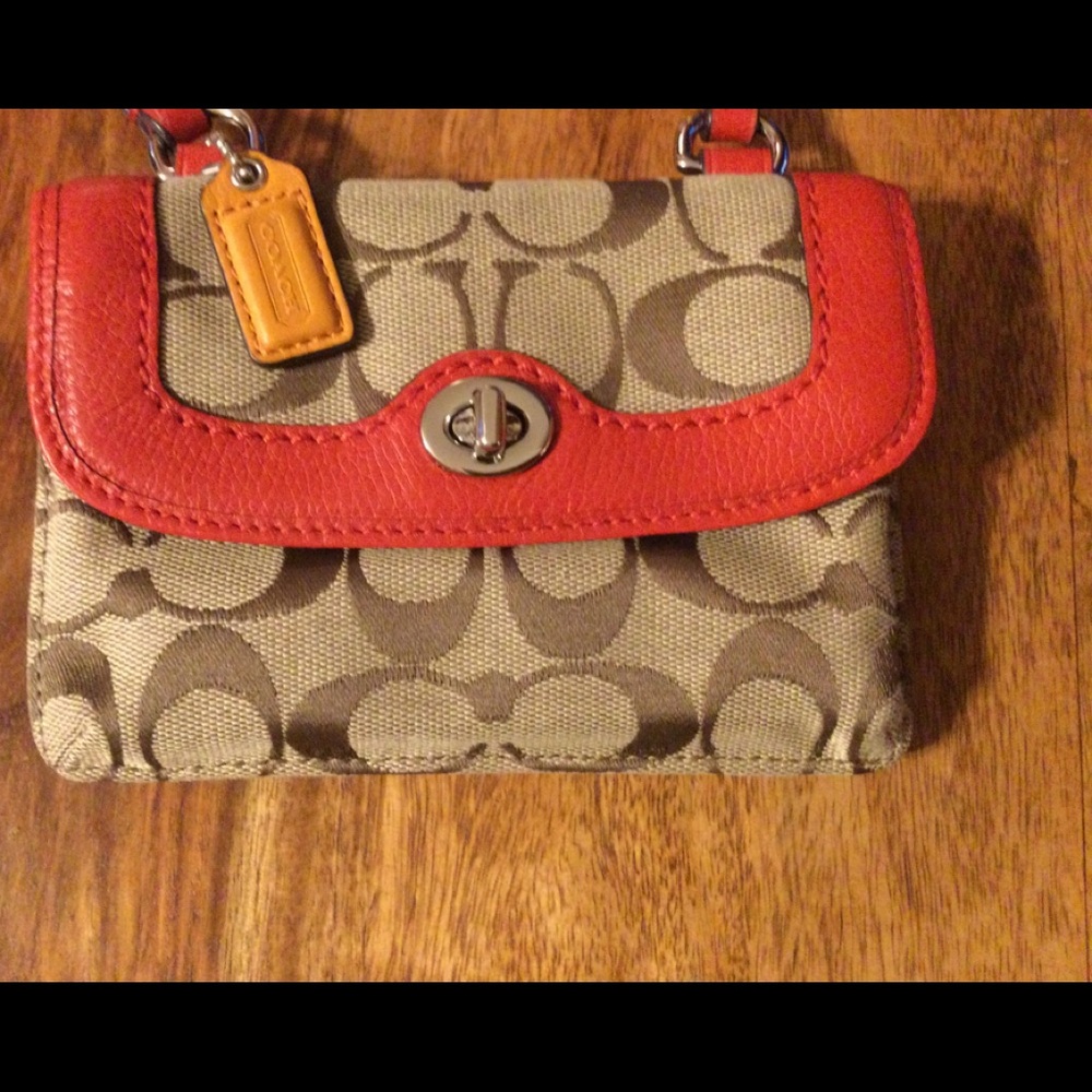 Vintage Coach Small Crossbody in Tan with Red accents